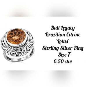 Bali Legacy Brazilian Citrine 'Lotus' cut ring, Sz.7, FREE lighted ring box